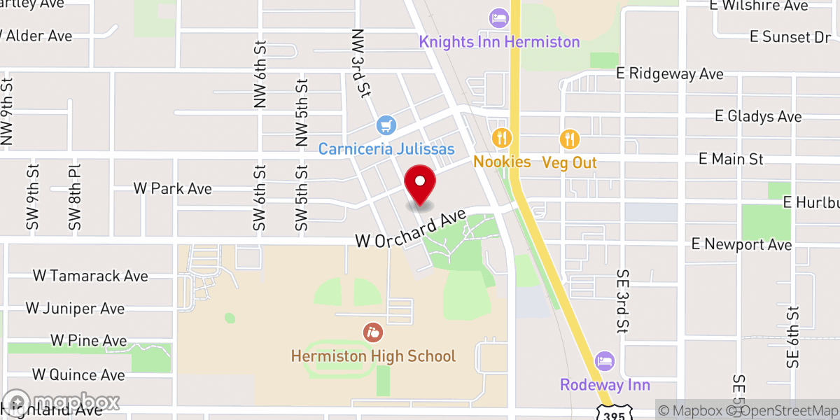 Map showing location of hermiston oregon
