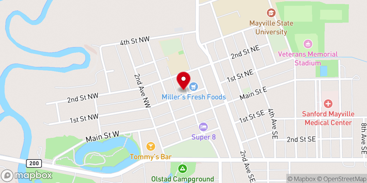 Map showing location of Mayville United Church-Christ