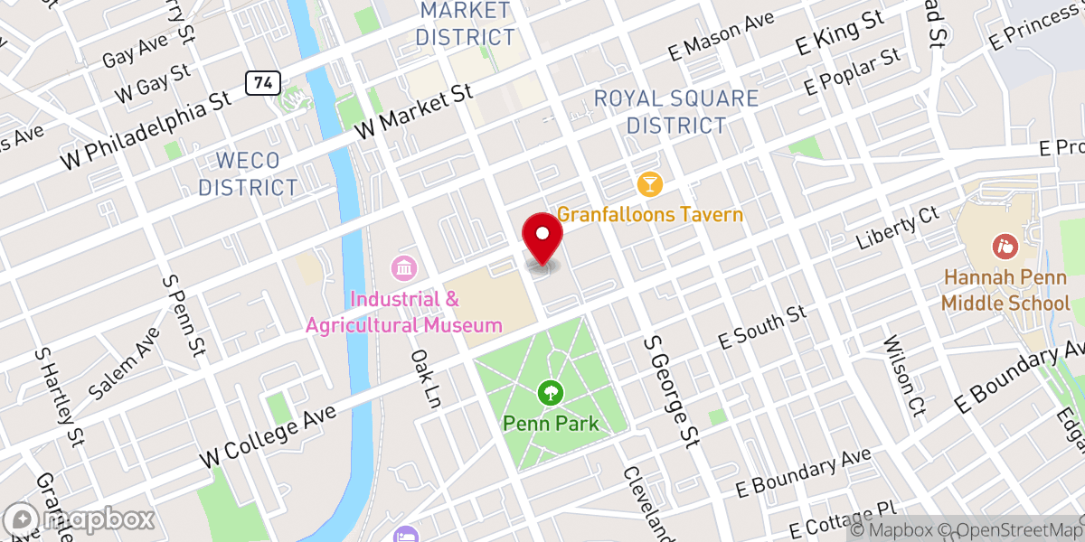 Map showing location of York, PA 17405