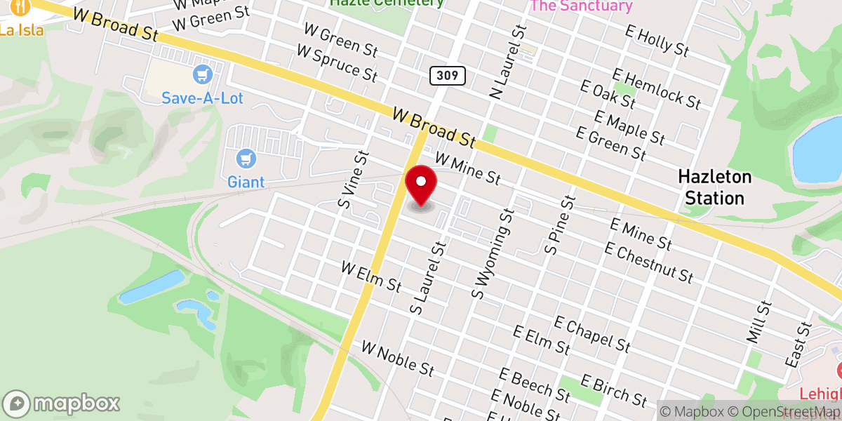 Map showing location of Greater Hazleton Area YMCA