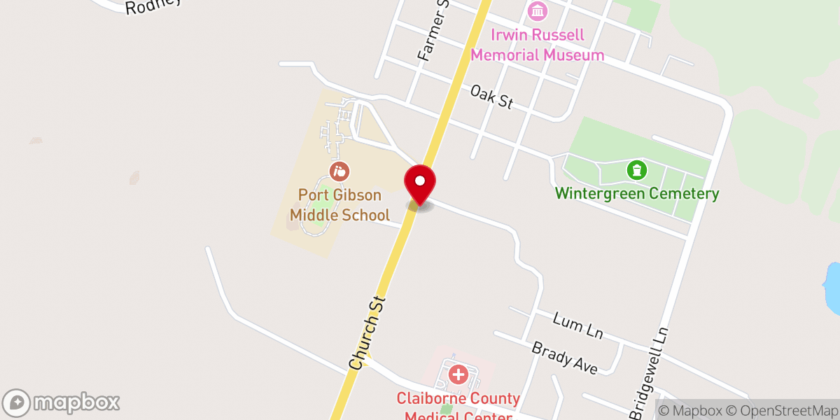Map showing location of Port Gibson Chamber-Commerce