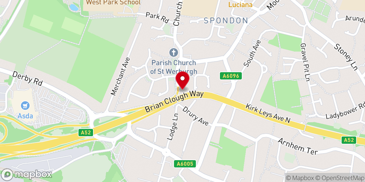 Map showing location of Spondon Methodist Church