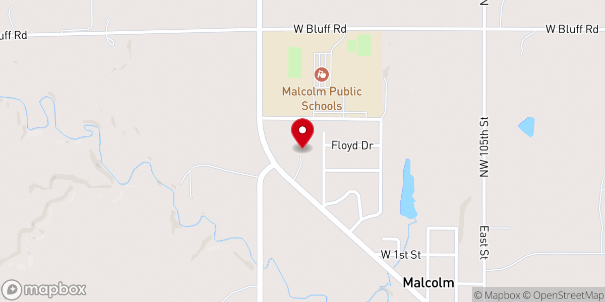 Map showing location of Malcolm United Methodist Church
