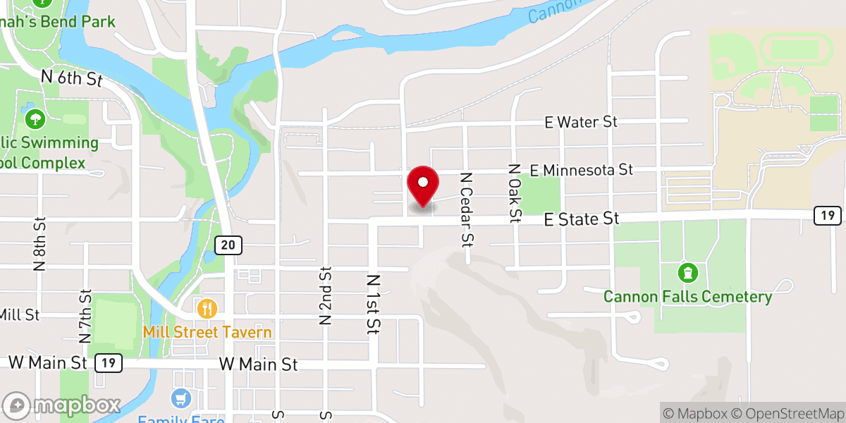 Map showing location of First Baptist Church of Cannon Falls