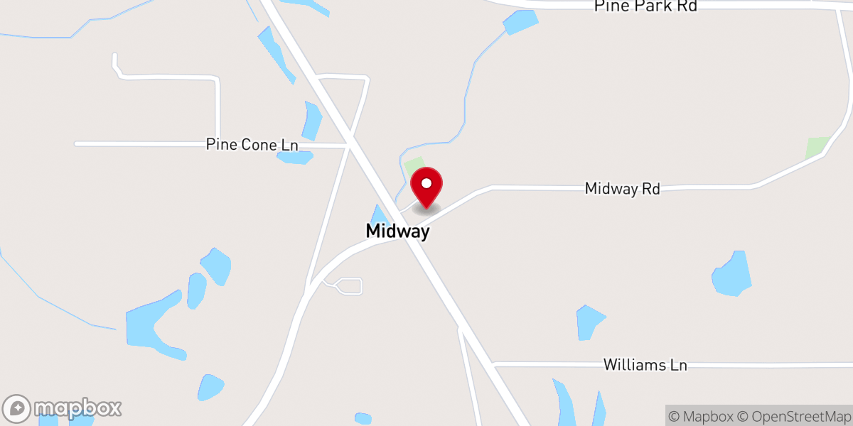 Map showing location of Midway Baptist Church
