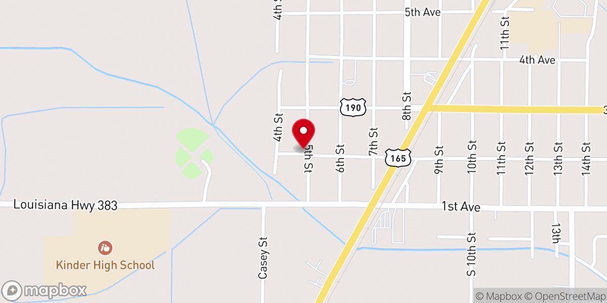 Map showing location of Kinder Church of Christ