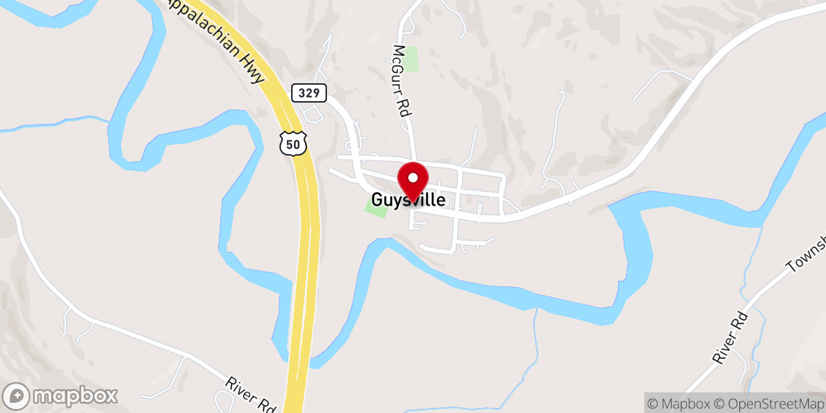 Map showing location of Guysville