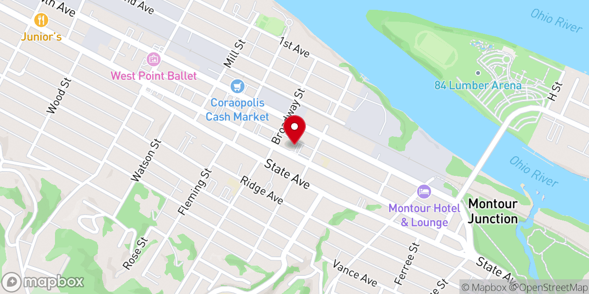 Map showing location of Presbyterian Church-Coraopolis