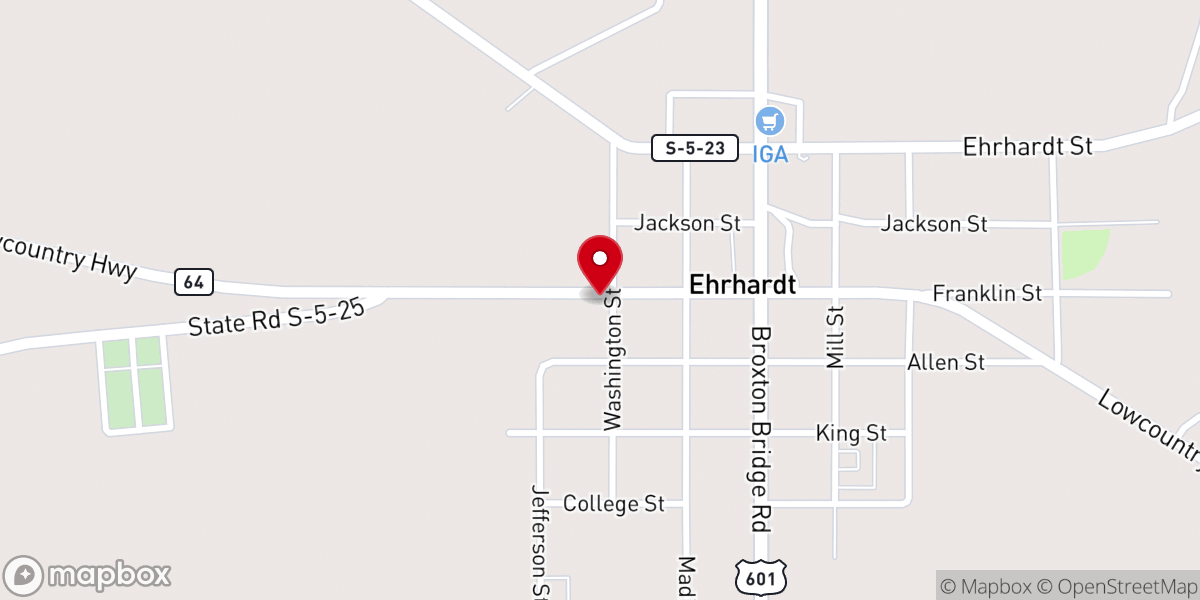 Map showing location of Ehrhardt Memorial Lutheran Church