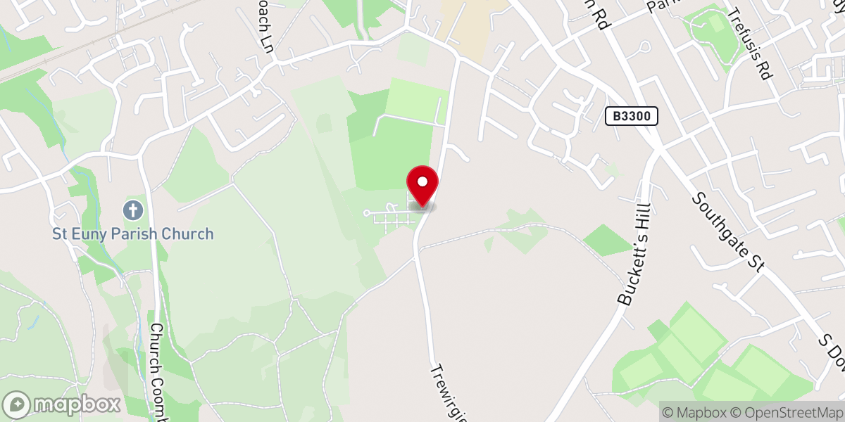 Map showing location of Trewirgie Cemetery