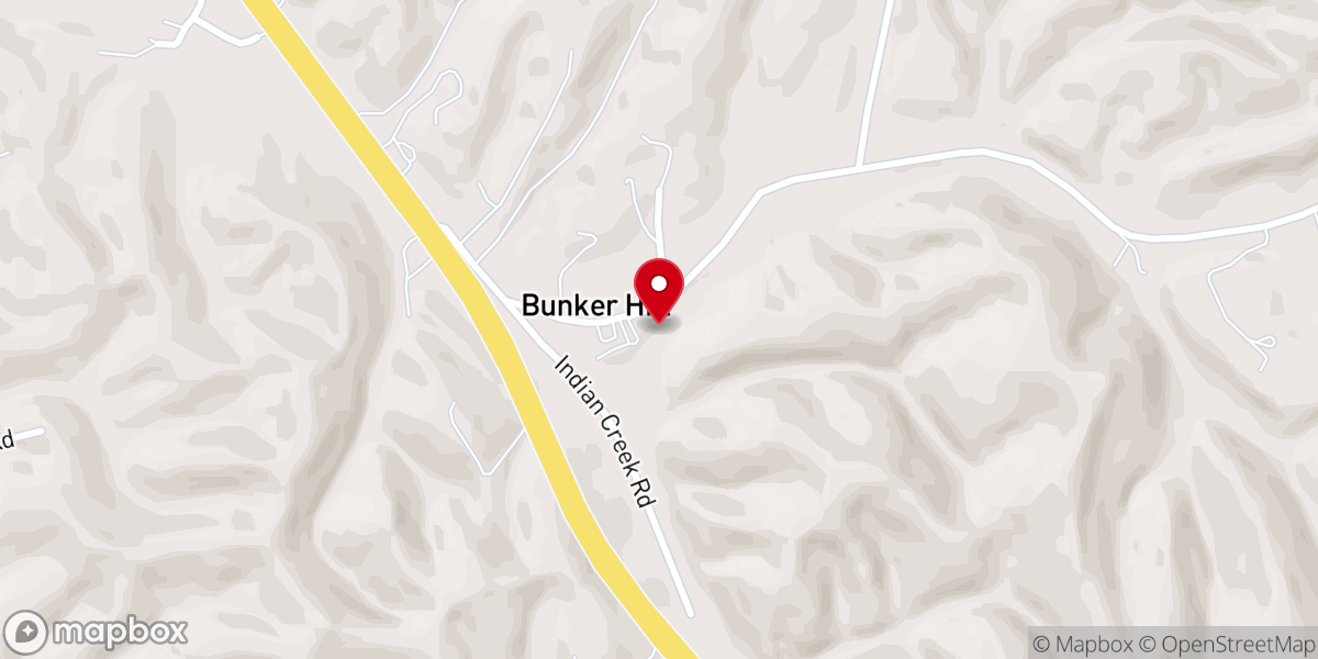 Map showing location of Bunker Hill Christian Church