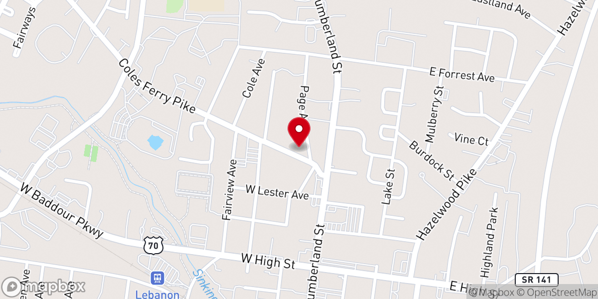 Map showing location of Temple Baptist Church of Lebanon Tennessee