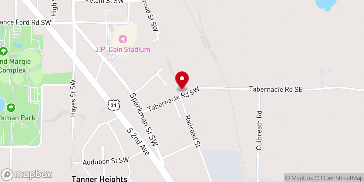 Map showing location of Hartselle Tabernacle