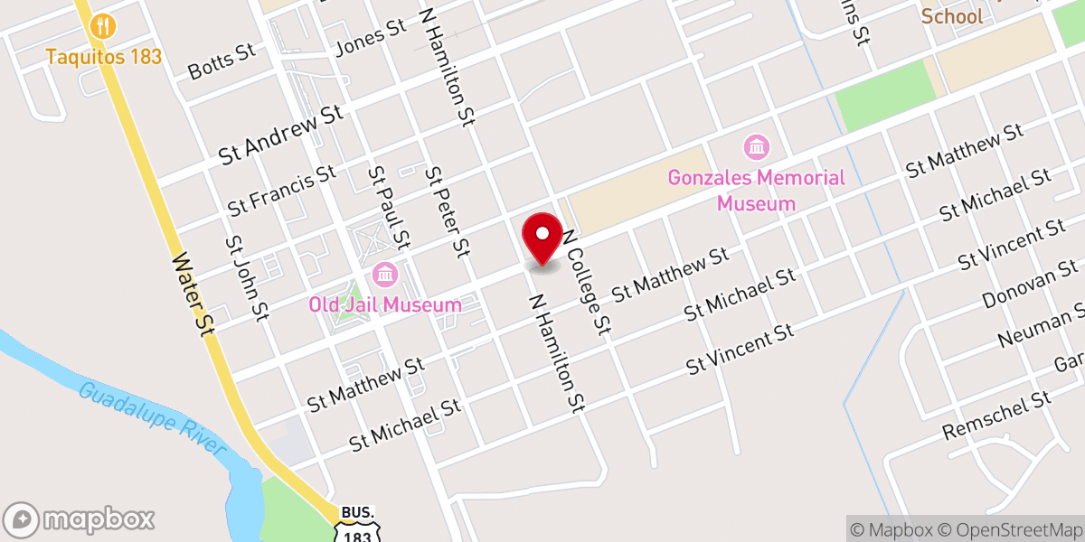Map showing location of GCAM - Gonzales Christian Assistance Ministry (Food Pantry and Thrift Store)