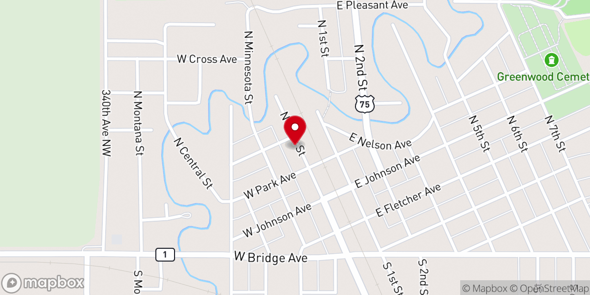 Map showing location of Assembly of God Church