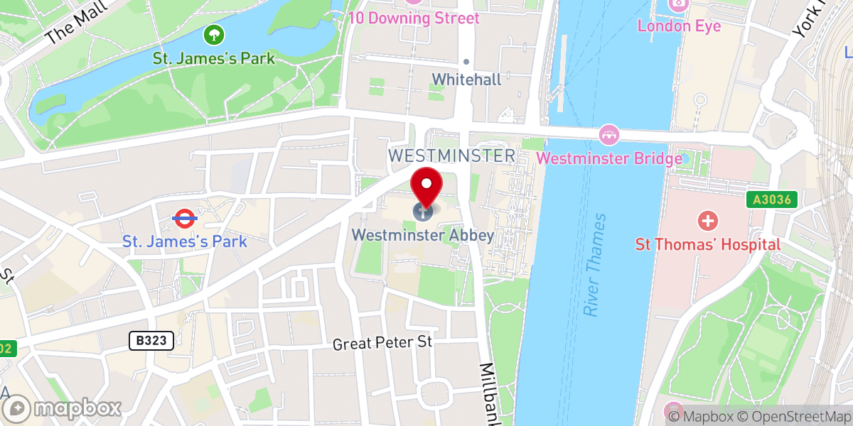 Map showing location of Westminster Abbey