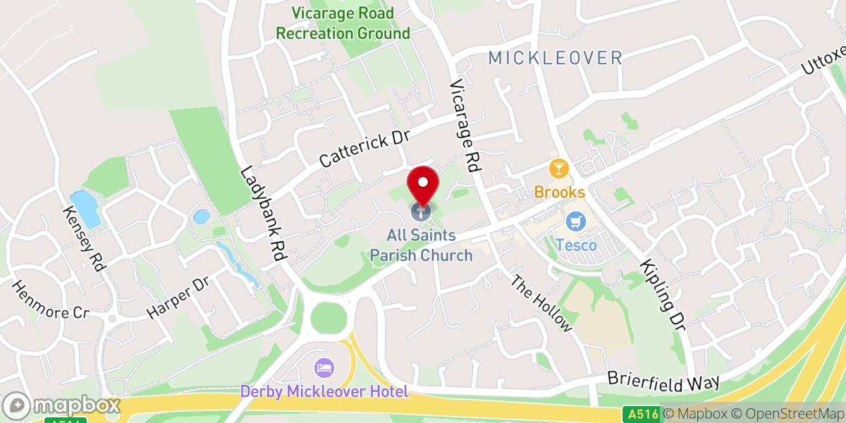 Map showing location of All Saints Church Mickleover