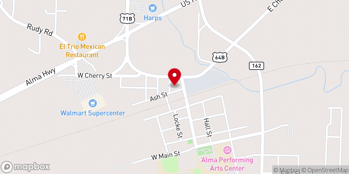 Map showing location of Alma Methodist Church