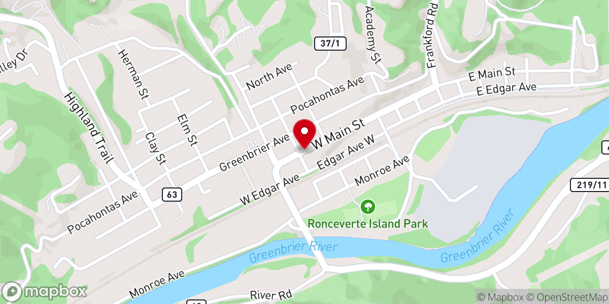 Map showing location of Ronceverte Baptist Church
