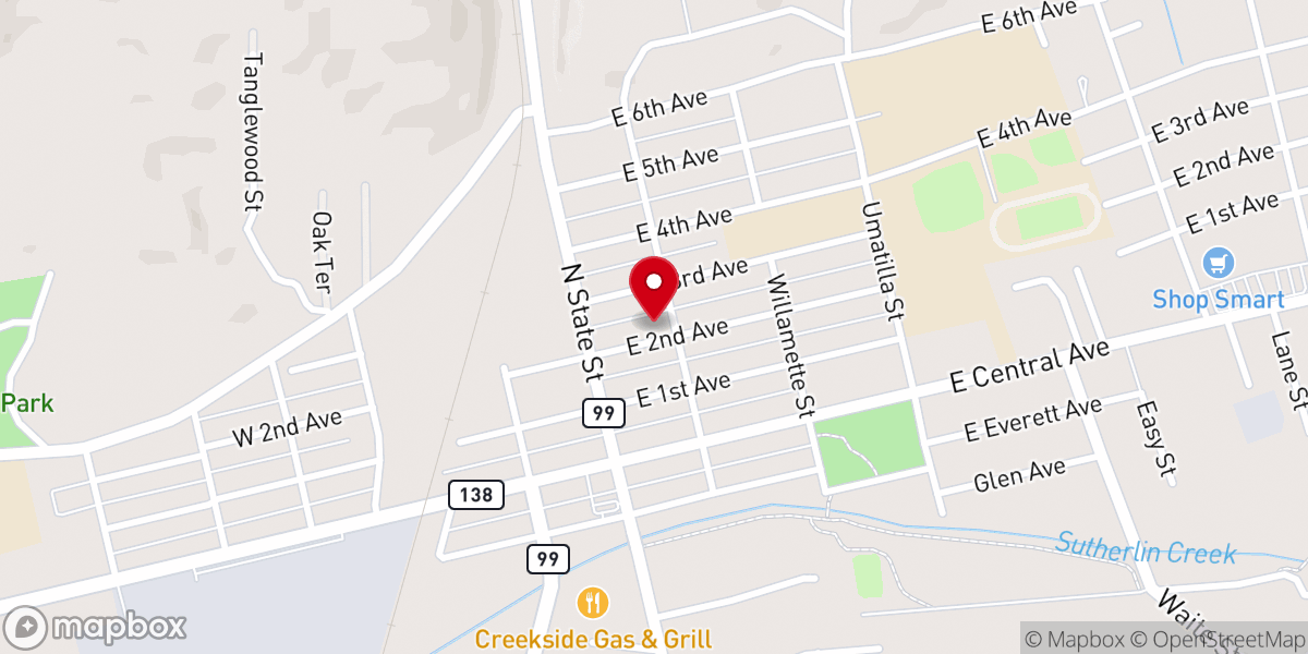 Map showing location of Sutherlin & Wilbur United Methodist Church