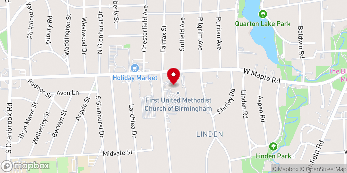 Map showing location of Birmingham First United Methodist Church