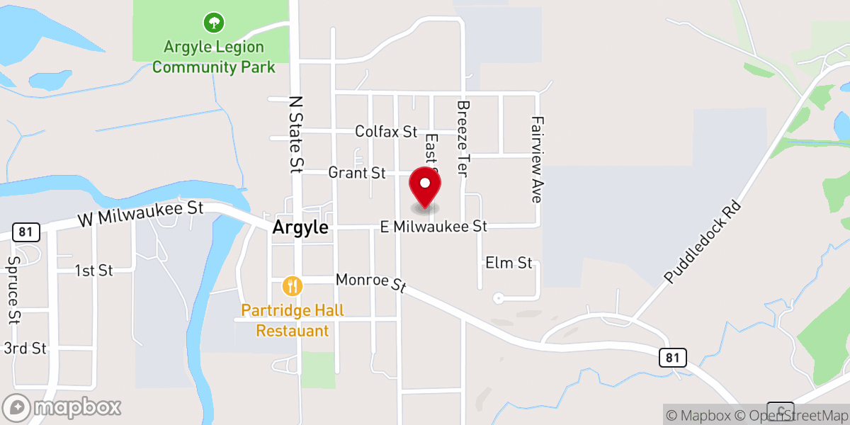 Map showing location of Argyle Lutheran Church, ELCA
