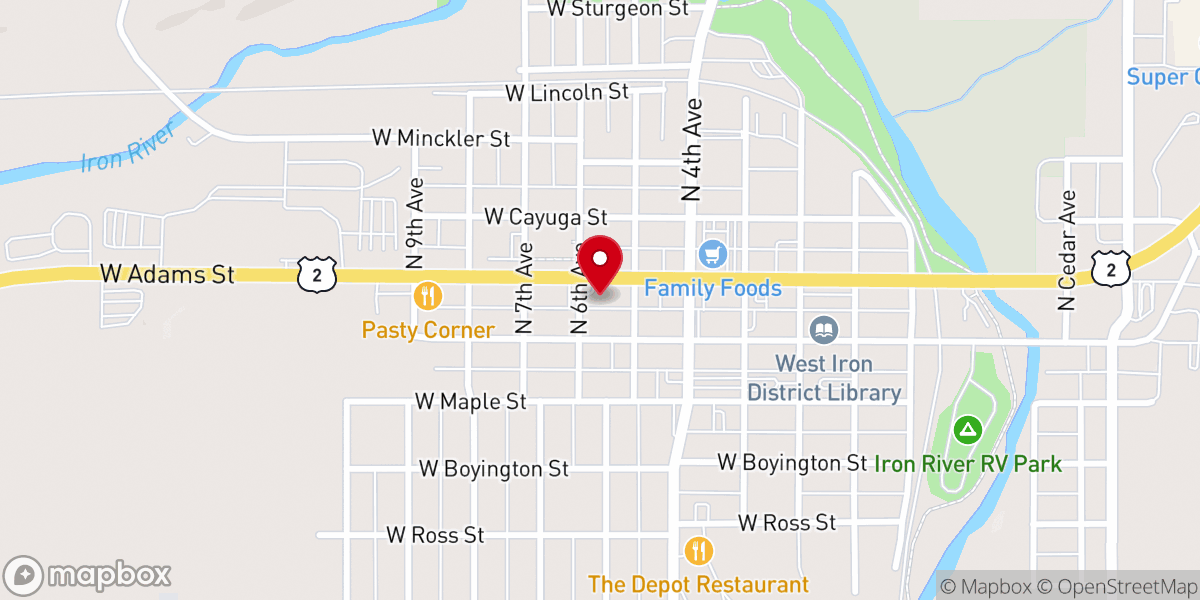 Map showing location of First Presbyterian Church of Iron County