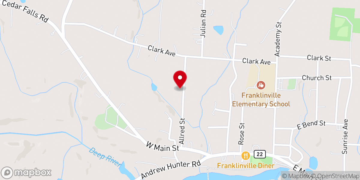 Map showing location of Franklinville Wesleyan Church