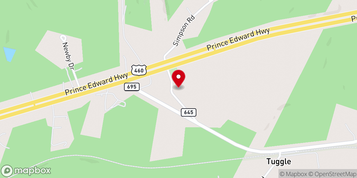 Map showing location of Appomattox Presbyterian Church