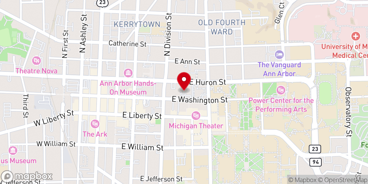 Map showing location of First Baptist Church of Ann Arbor