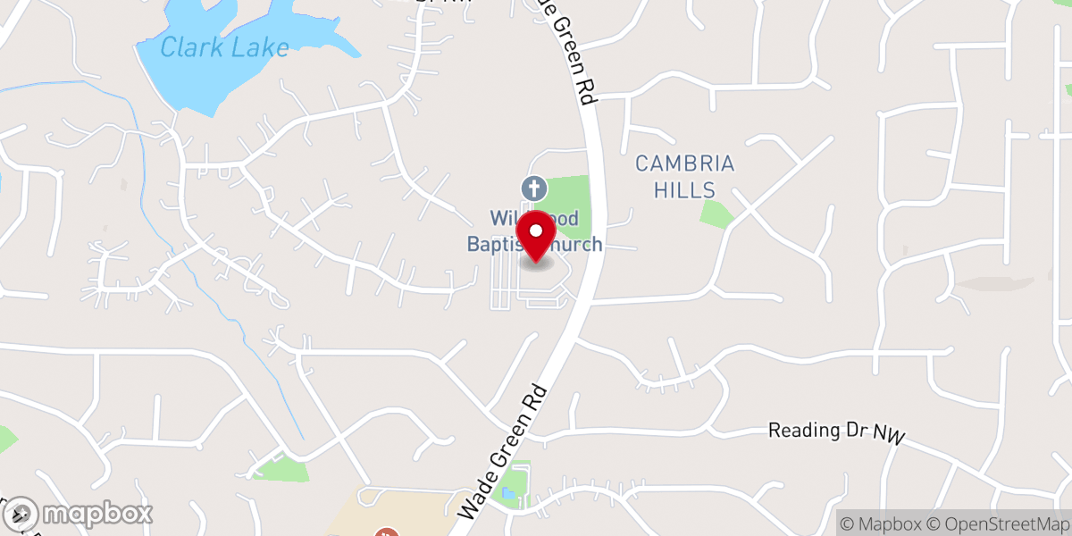 Map showing location of Wildwood Baptist Church