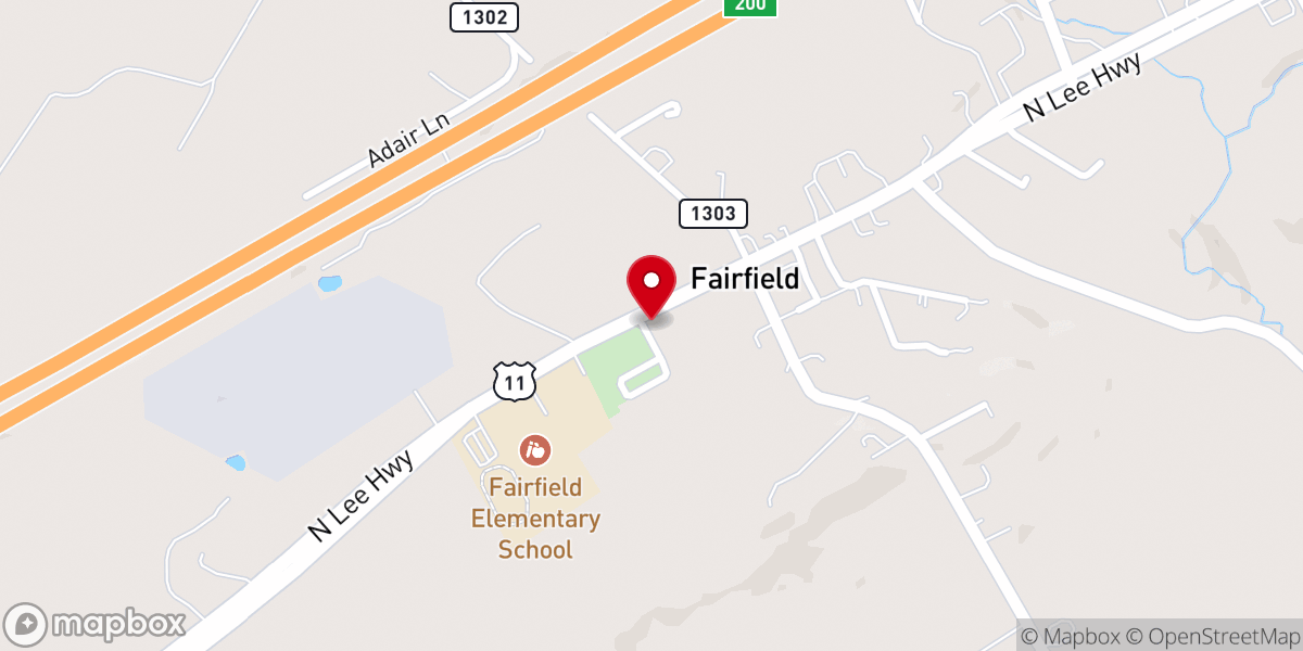 Map showing location of Fairfield Presbyterian Church