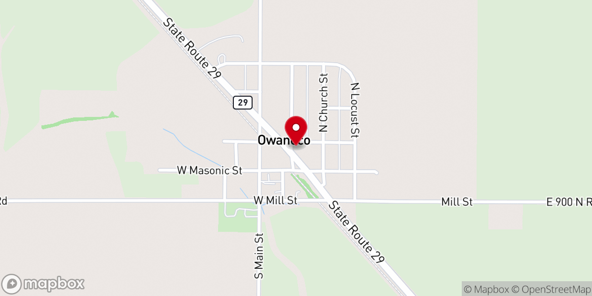 Map showing location of Owaneco Village Hall