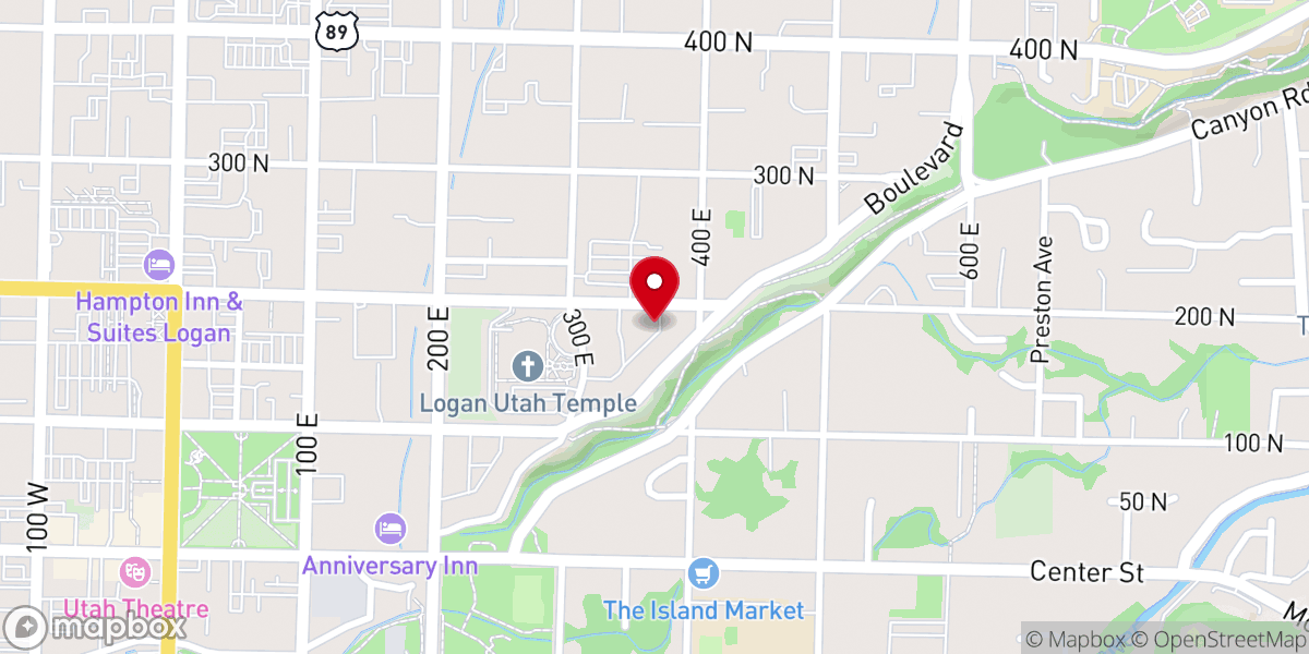 Map showing location of Logan Temple Barn