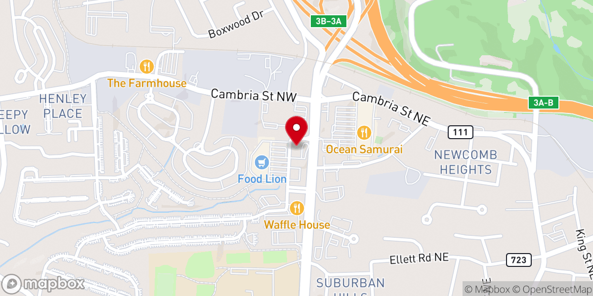 Map showing location of Calvary Church Blacksburg