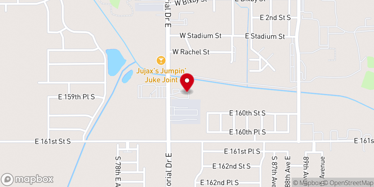 Map showing location of Bixby Free Will Baptist Church