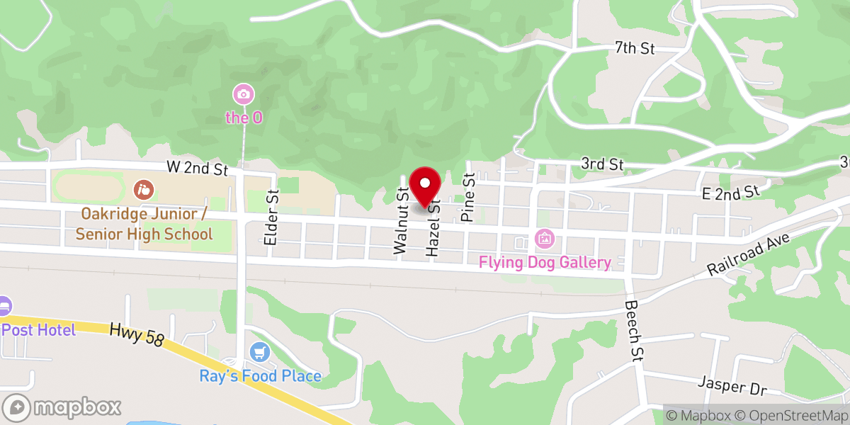 Map showing location of Oakridge Christian Church