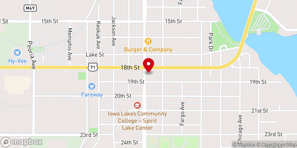 Map showing location of Spirit Lake City Hall
