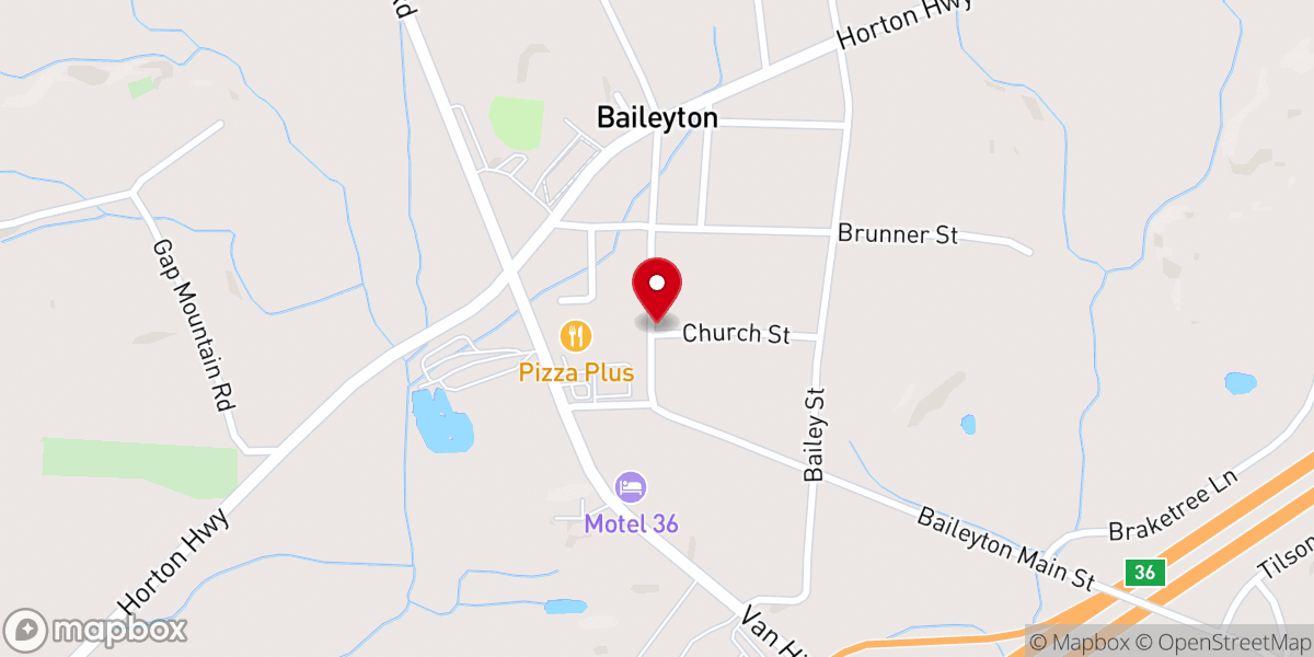 Map showing location of Baileyton First Baptist Church