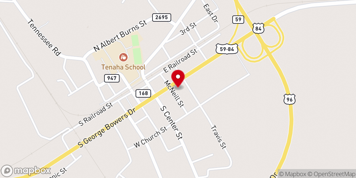 Map showing location of Tenaha United Methodist Church