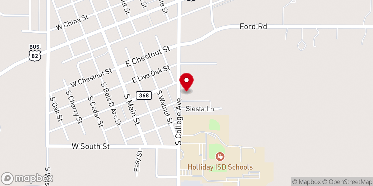 Map showing location of First Baptist Church of Holliday