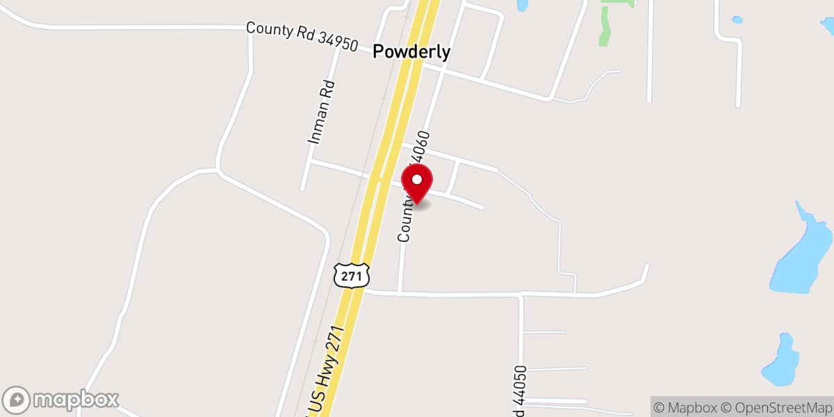 Map showing location of Powderly First United Methodist Church