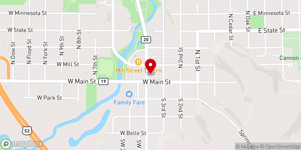 Map showing location of Sweet Kneads Cannon Falls Bakery