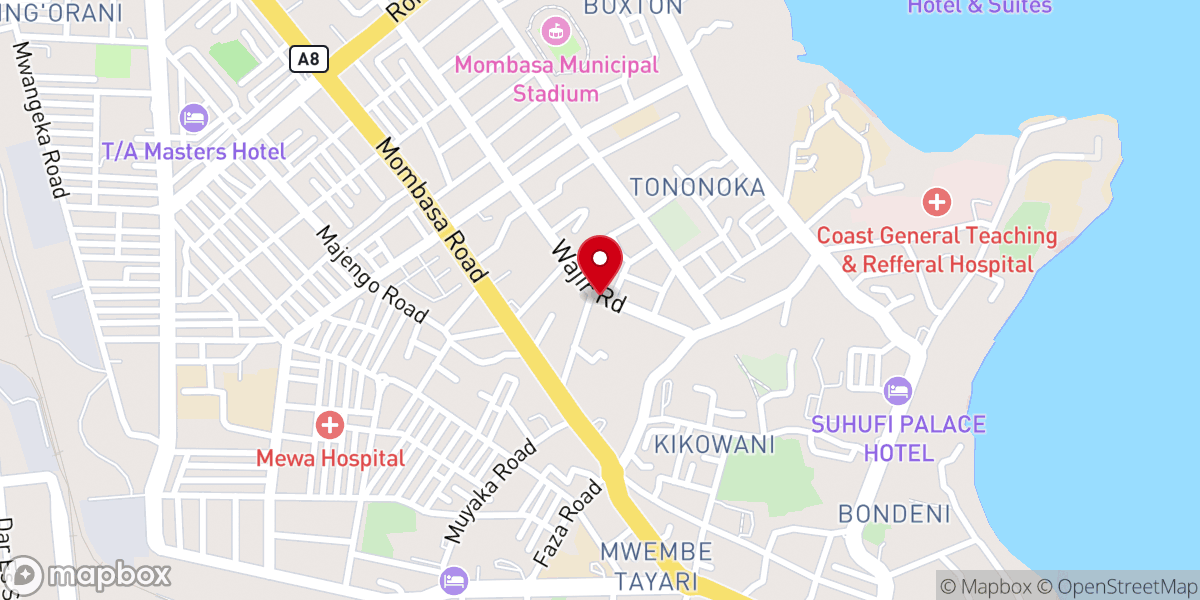 Map showing location of Seventh Day Adventist Church - Mtongwe