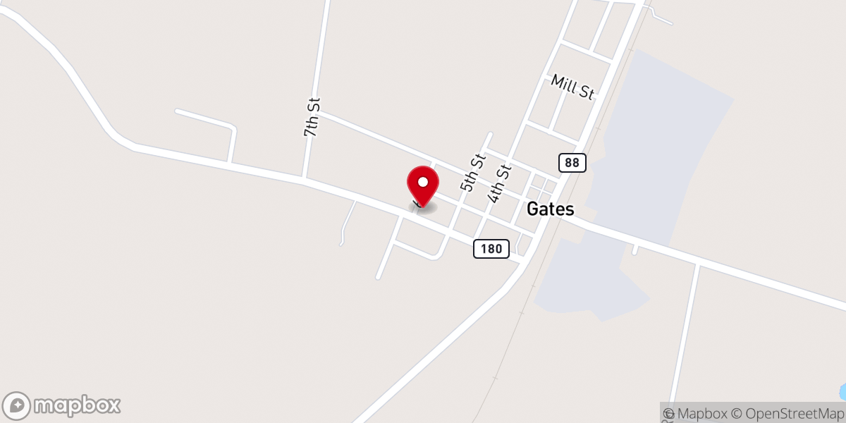 Map showing location of Gates United Methodist Church