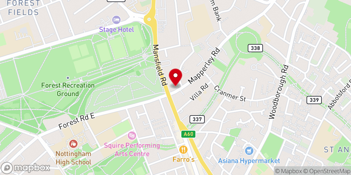 Map showing location of St Andrew's Church, Nottingham