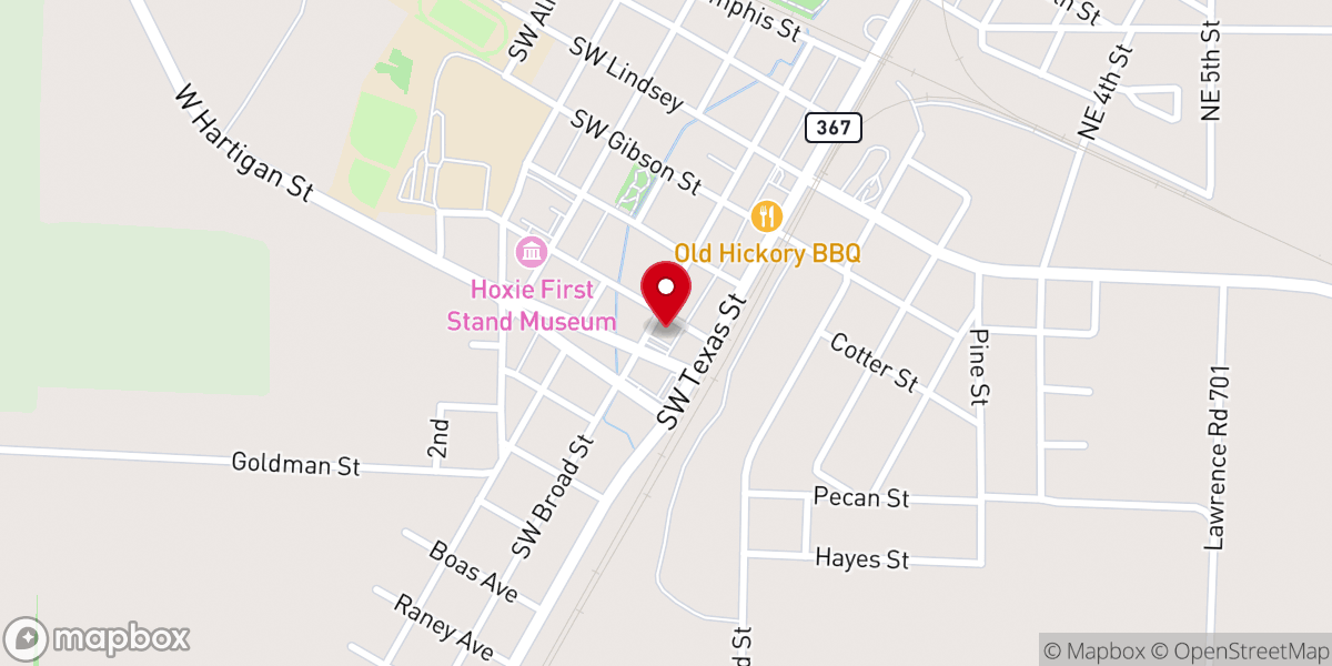Map showing location of Hoxie Church of Christ