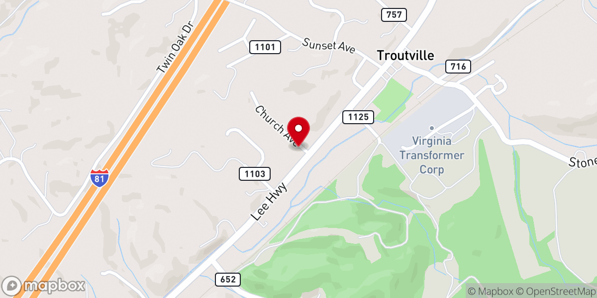 Map showing location of Troutville Church-The Brethren