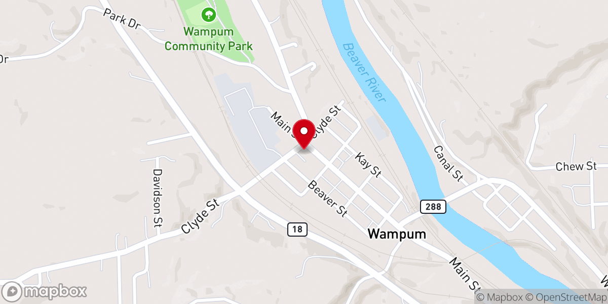 Map showing location of Wampum Presbyterian Church