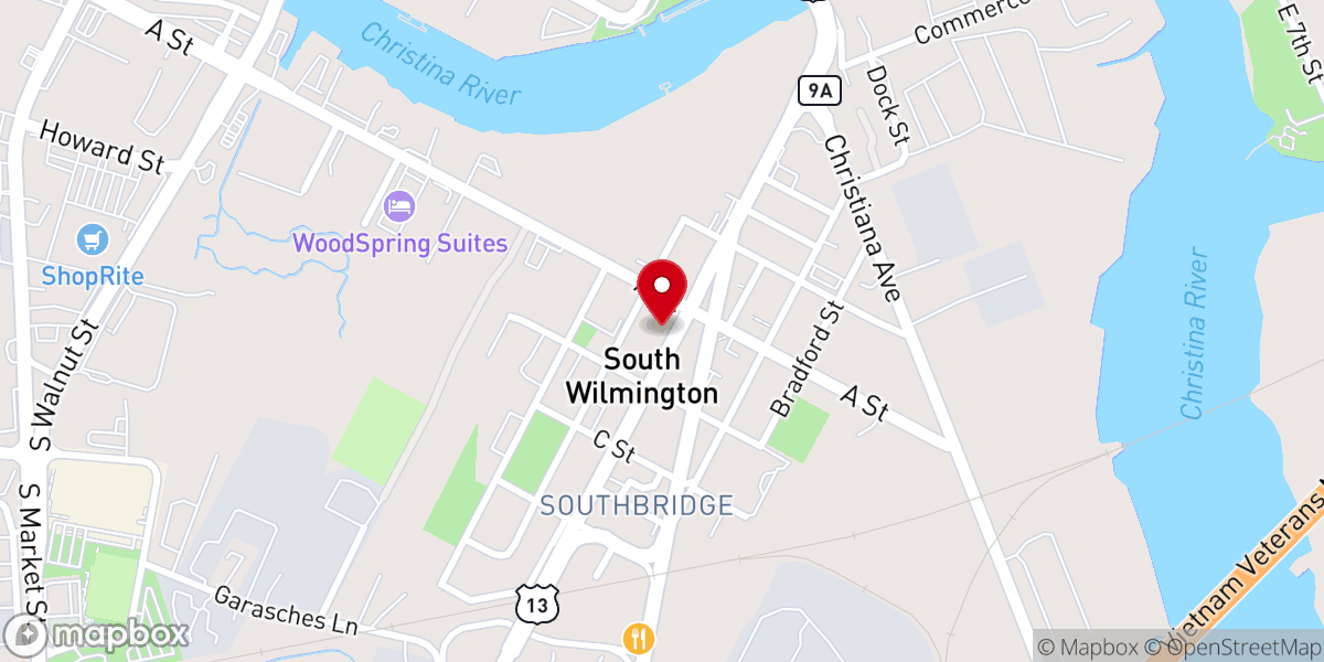 Map showing location of Harrison Memorial Baptist Church